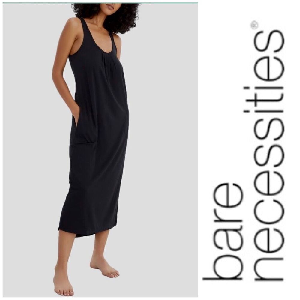 BARE NECESSITIES - NWT - L Sz XS Relax, Recharge Long Chemise Lounge Dress/BLACK